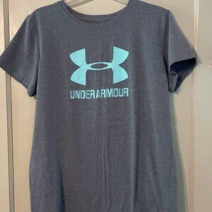 Under Armour: Grey T-shirt with Seafoam Green logo